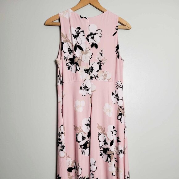 London Times Women's Pleated Neck Sleeveless Midi Dress Blush/Taupe/Ivory 6 - Picture 2 of 9